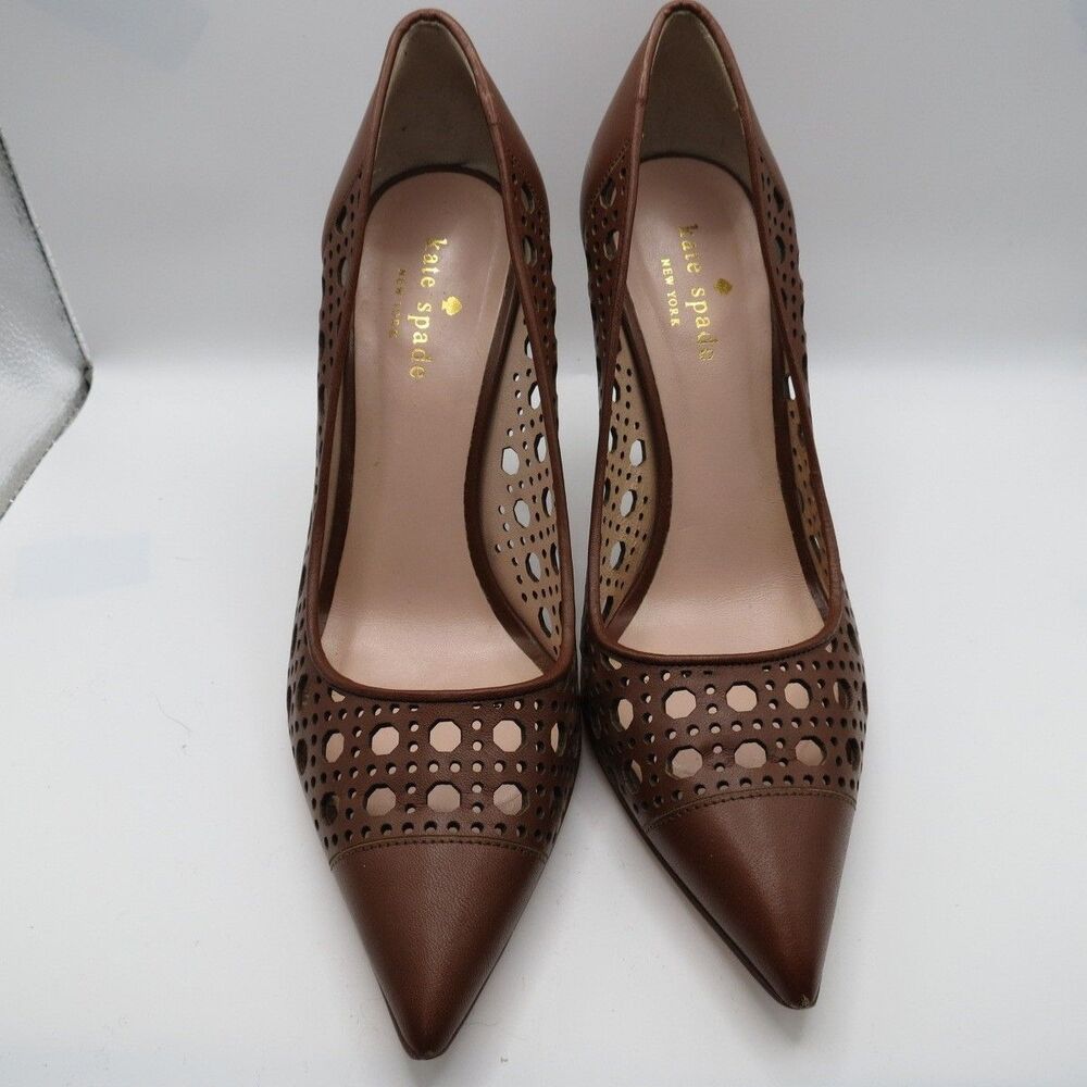 Kate Spade Womens Lizette Brown Leather‎ 4" Classic Work Pump Size 7.5M READ